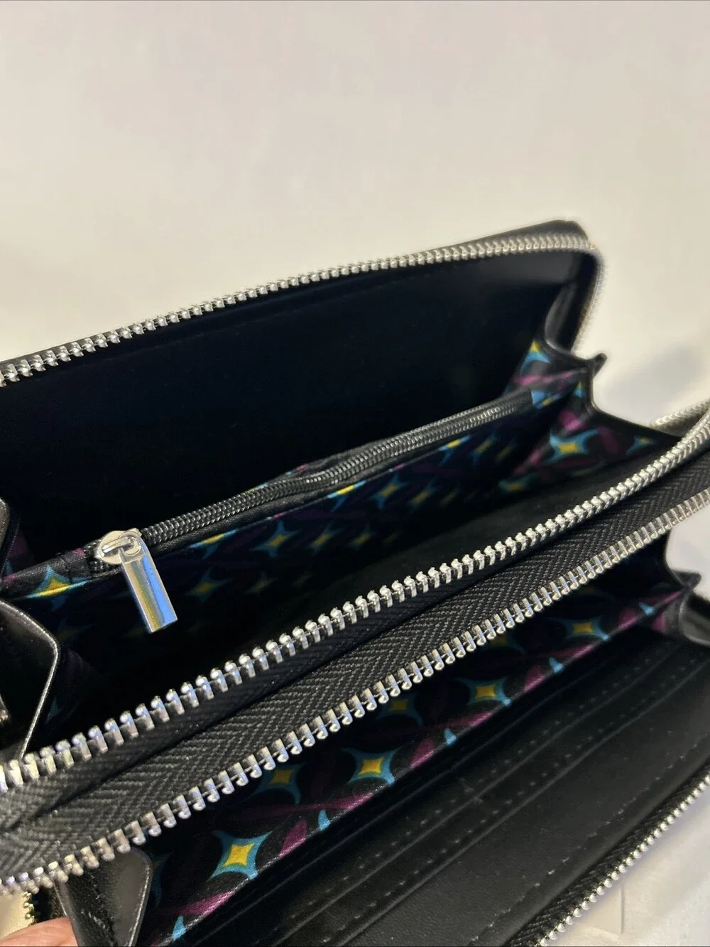 CXL By Christian Lacroix Wristlet Wallet Womens Black Pebble Double Zipper